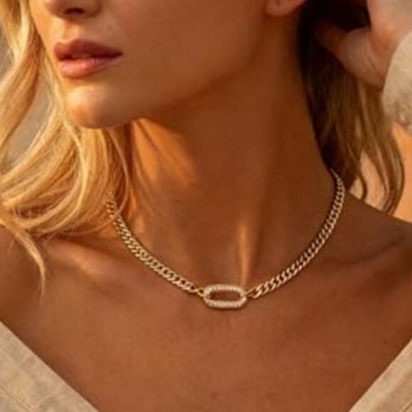 Gold Necklace for Women Trendy - Chunky Herringbone Paperclip Cuban Necklace - Picture 8 of 8